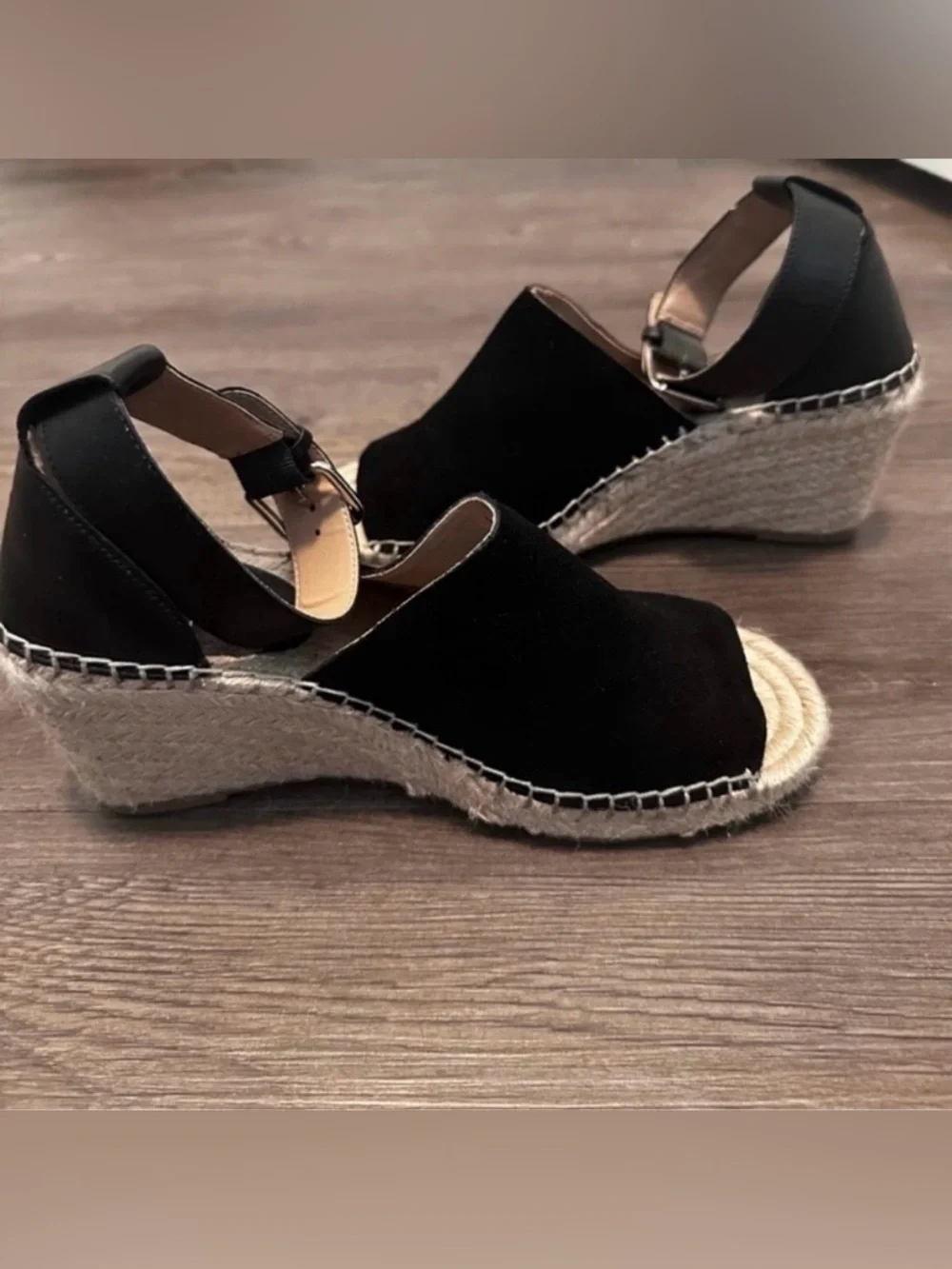 ❤️ Black GAP Wedge Espadrilles Ankle Strap - Size 8